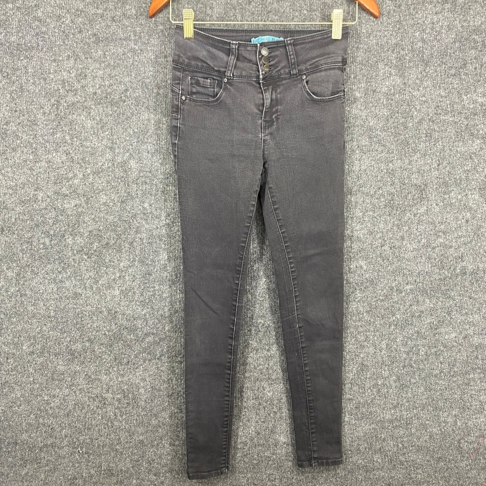Wax Jean Butt I Love You High Rise Skinny Jeans Charcoal Black Triple Button